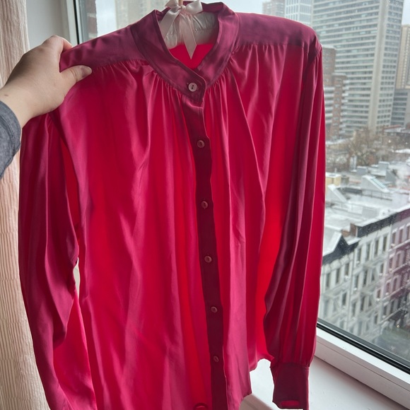 Saint Laurent Rive Gauche Hot Pink Silk vintage button up blouse Size 2 Feminine - Picture 5 of 11